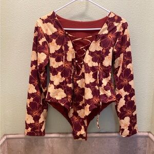 Floral Lace-Up Bodysuit
